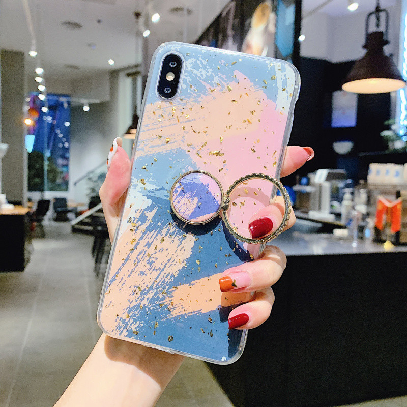 Χρωματιστή θήκη  + δακτθλίδι για Iphone X / XS σε μπλε και ροζ χρώμα