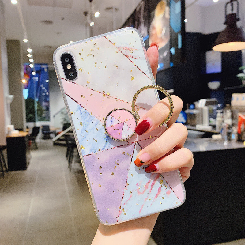 Χρωματιστή θήκη  + δακτθλίδι για Iphone X / XS σε μπλε και ροζ χρώμα