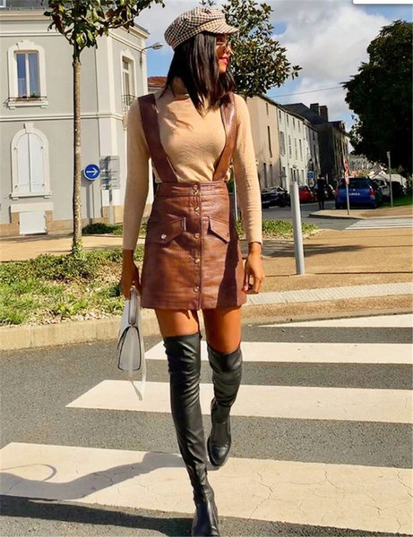 Stílusos női bőrszoknya gombokkal, magas derékkal, fekete és barna színben