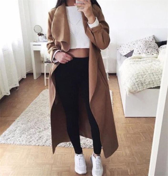 Актуално дамско палто широк модел с колан на талията в няколко цвята 