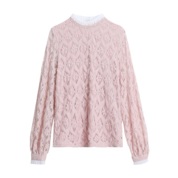 Γυναικεία  μπλούζα με δαντέλα σε λευκό, ροζ και μαύρο χρώμα