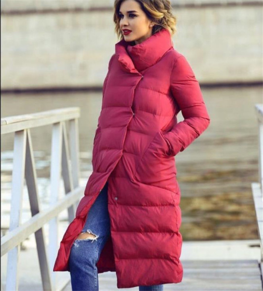 Női őszi-téli kabát hosszú modell fekete és piros színben
