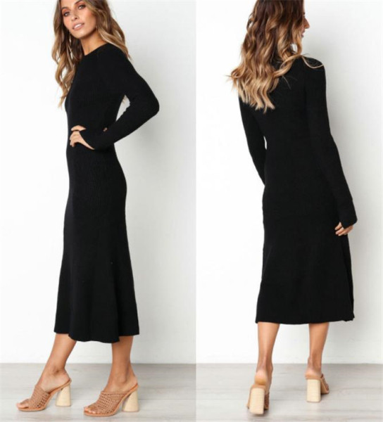 Modern női őszi hosszú ruha fekete és piros színben