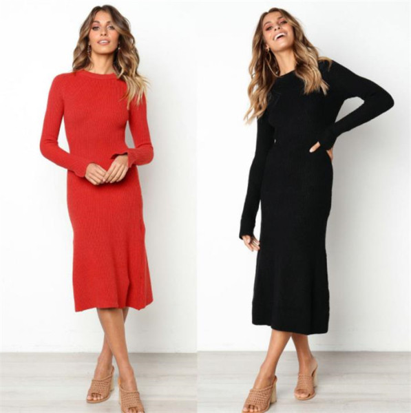 Modern női őszi hosszú ruha fekete és piros színben