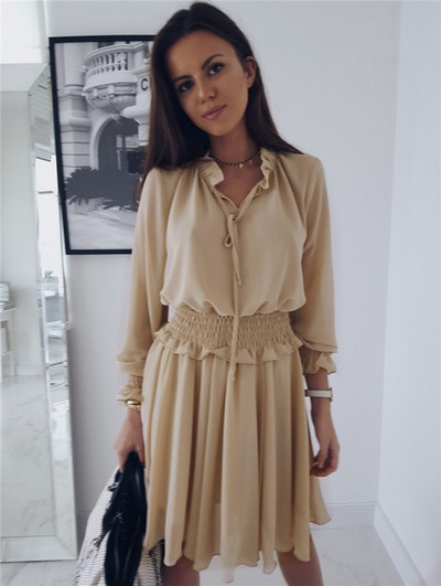 Modern női ruha hosszú ujjú, gumírozott derékkal, három színben