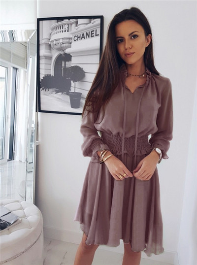 Modern női ruha hosszú ujjú, gumírozott derékkal, három színben