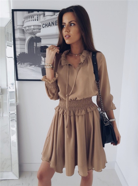 Modern női ruha hosszú ujjú, gumírozott derékkal, három színben