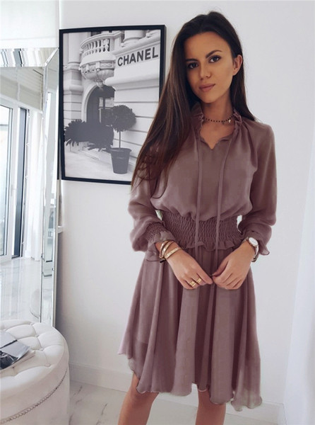 Modern női ruha hosszú ujjú, gumírozott derékkal, három színben