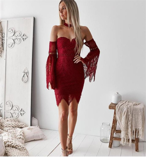 Γυναικείο δαντελοτό Φόρεμα σε μπλε και κόκκινο χρώμα