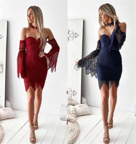 Γυναικείο δαντελοτό Φόρεμα σε μπλε και κόκκινο χρώμα