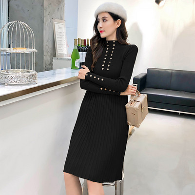 Casual γυναικείο φόρεμα σε πέντε χρώματα με κουμπιά και ημι-υψηλό γιακά