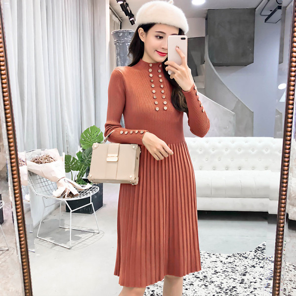 Casual γυναικείο φόρεμα σε πέντε χρώματα με κουμπιά και ημι-υψηλό γιακά