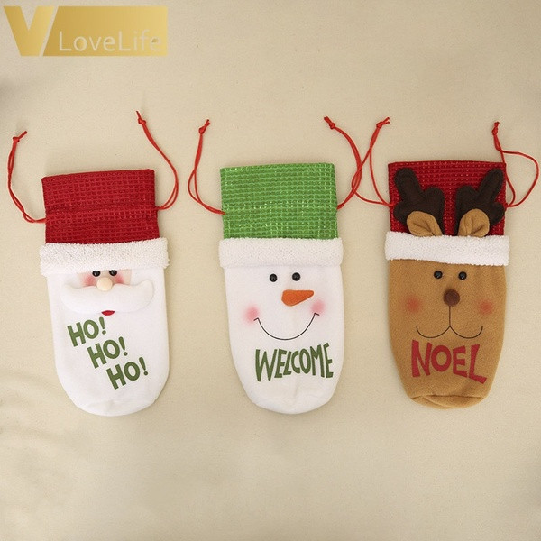 Χριστουγεννιάτικη διακοσμητική θήκη μπουκαλιών με συνδέσμους και στοιχεία 3D σε σχήμα Σάντα, χιονάνθρωπο και ελάφι