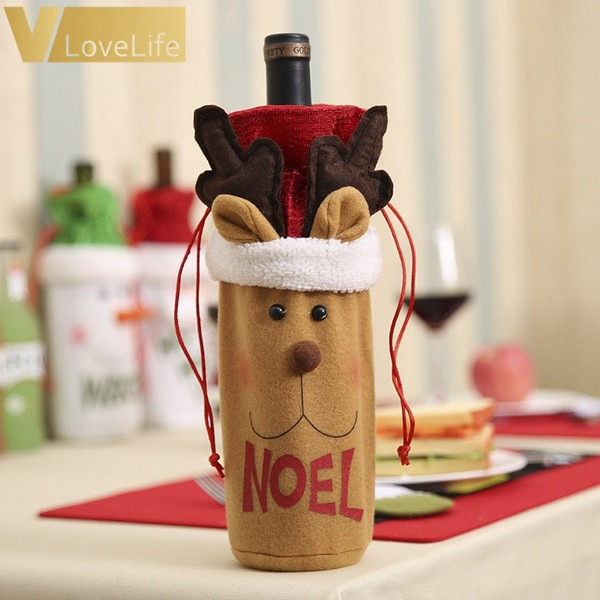 Χριστουγεννιάτικη διακοσμητική θήκη μπουκαλιών με συνδέσμους και στοιχεία 3D σε σχήμα Σάντα, χιονάνθρωπο και ελάφι