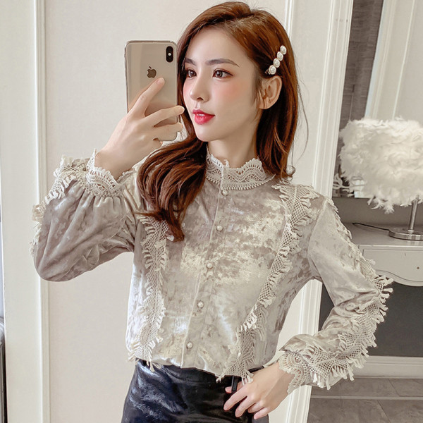 Stílusos női ing két színben, félmagas gallérral és gombokkal