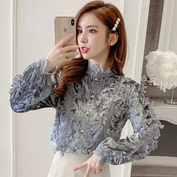 Stílusos női ing két színben, félmagas gallérral és gombokkal