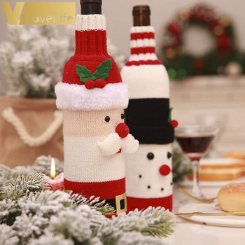 Χριστουγεννιάτικη πλεκτή θήκη για μπουκάλι κρασιού με 3D στοιχεία σε δύο μοντέλα - Santa και χιονάνθρωπος
