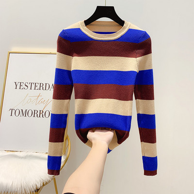 Γυναικέιο πουλόβερ με λαιμόκοψη σε ροζ και μπλε χρώμα