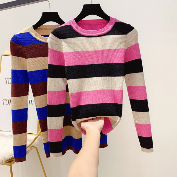 Γυναικέιο πουλόβερ με λαιμόκοψη σε ροζ και μπλε χρώμα