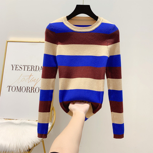 Γυναικέιο πουλόβερ με λαιμόκοψη σε ροζ και μπλε χρώμα