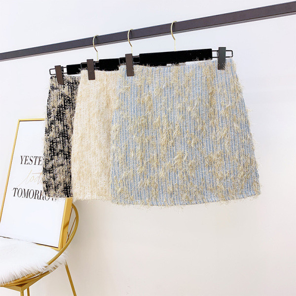 Téli női szoknya magas derékkal, fekete, bézs és kék színben