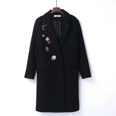 Дамско есенно палто  дълъг модел с шпиц деколте в сив и черен цвят 