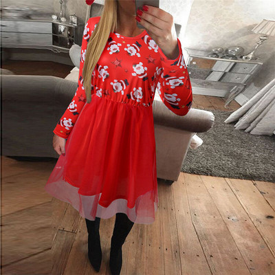 Γυναικείο φόρεμα με τούλι και τα Χριστούγεννα μοτίβα σε κόκκινο και πράσινο χρώμα