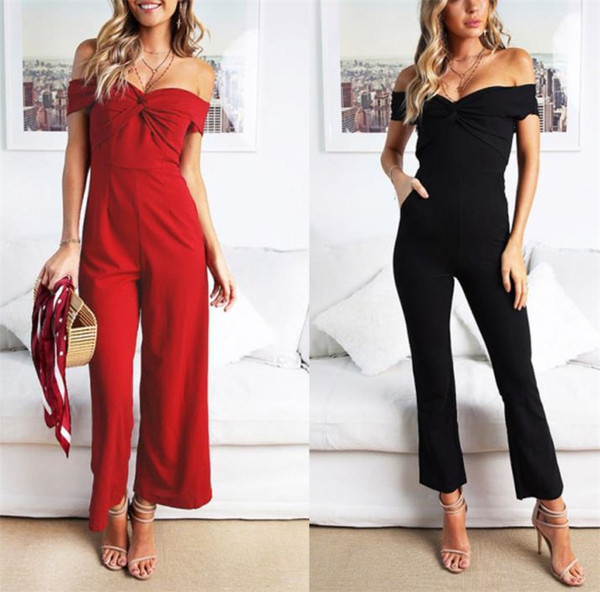 Stílusos női overál csupasz váll fekete és piros színben - két modell