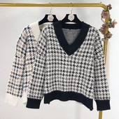 Φαρδύ καρό πουλόβερ με κορδόνι σε μαύρο και λευκό χρώμα