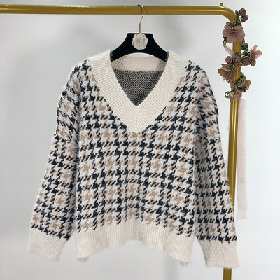 Φαρδύ καρό πουλόβερ με κορδόνι σε μαύρο και λευκό χρώμα