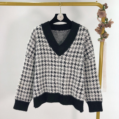 Φαρδύ καρό πουλόβερ με κορδόνι σε μαύρο και λευκό χρώμα