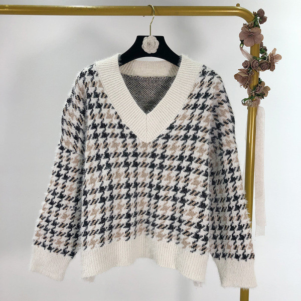 Φαρδύ καρό πουλόβερ με κορδόνι σε μαύρο και λευκό χρώμα