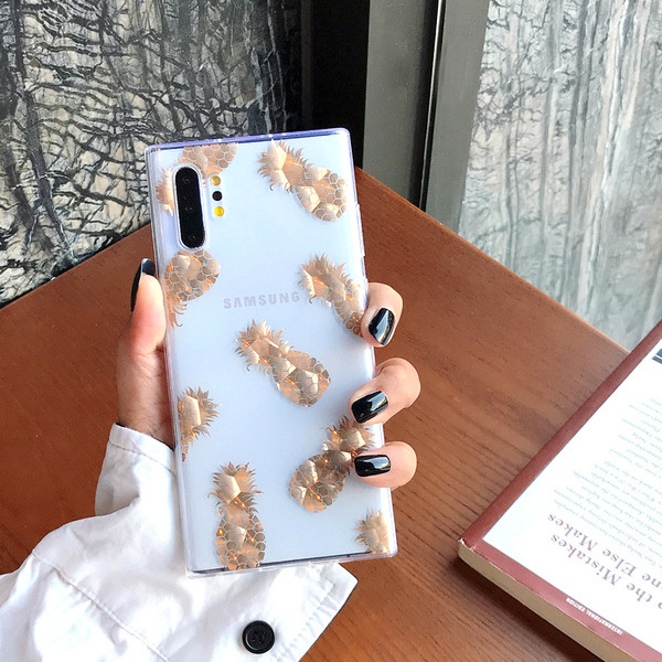 Прозрачен калъф с листа и ананаси в златист цвят за Samsung Note 10