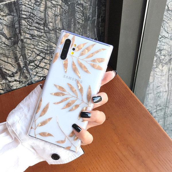 Прозрачен калъф с листа и ананаси в златист цвят за Samsung Note 10