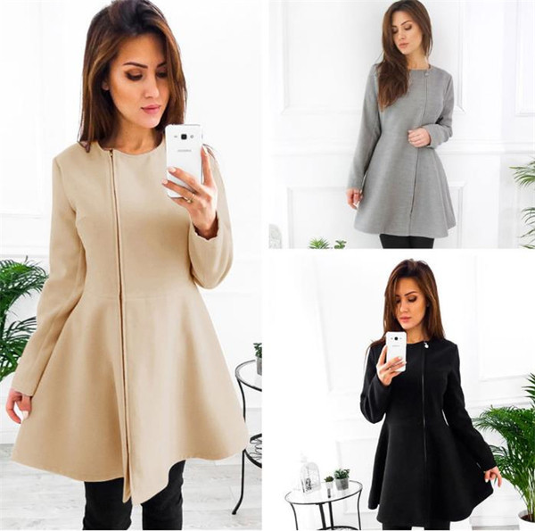 Γυναικείο παλτό με φερμουάρ σε μαύρο, μπεζ και γκρι χρώμα