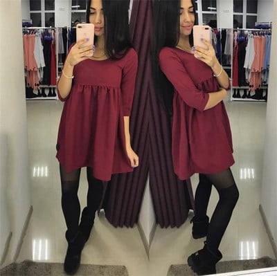 Rochie casual de dama cu maneci lungi croiate model in rosu si negru