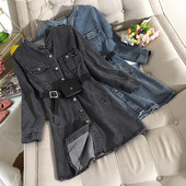 Νέο μοντέλο γυναικείο τζιν φόρεμα με μακρύ μανίκι μπλε και μαύρο χρώμα