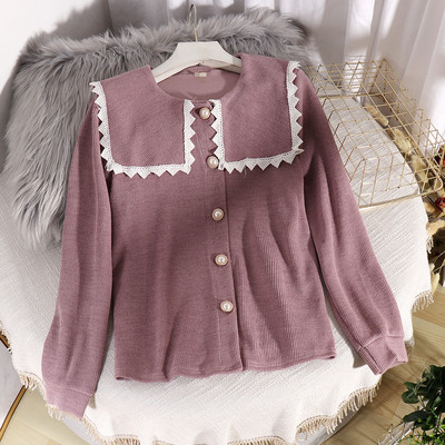 Μοντέρνα γυναικεία ζακέτα με κουμπιά και περιλαίμιο δαντέλας σε διάφορα χρώματα