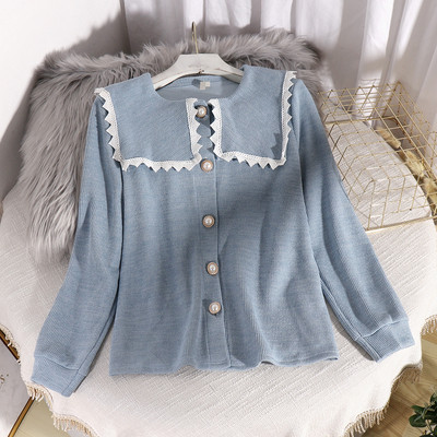 Μοντέρνα γυναικεία ζακέτα με κουμπιά και περιλαίμιο δαντέλας σε διάφορα χρώματα