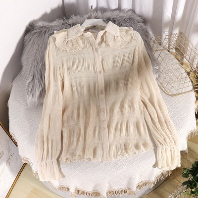 Μοντέρνο γυναικείο πουκάμισο σιφόν με κουμπιά και μακριά μανίκια σε διάφορα χρώματα