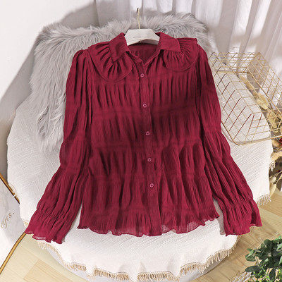 Μοντέρνο γυναικείο πουκάμισο σιφόν με κουμπιά και μακριά μανίκια σε διάφορα χρώματα