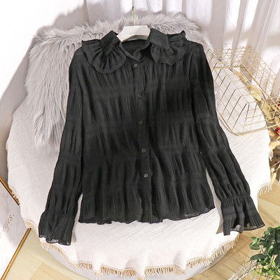 Μοντέρνο γυναικείο πουκάμισο σιφόν με κουμπιά και μακριά μανίκια σε διάφορα χρώματα