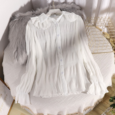 Μοντέρνο γυναικείο πουκάμισο σιφόν με κουμπιά και μακριά μανίκια σε διάφορα χρώματα