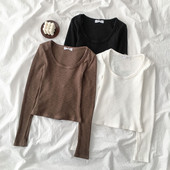 Καθημερινή γυναικεία μπλούζα με ωοειδές λαιμόκοψη και μακριά μανίκια σε τρία χρώματα