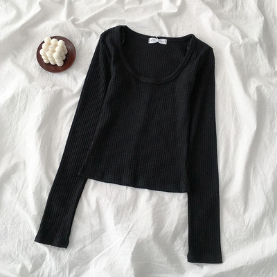 Καθημερινή γυναικεία μπλούζα με ωοειδές λαιμόκοψη και μακριά μανίκια σε τρία χρώματα