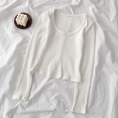 Καθημερινή γυναικεία μπλούζα με ωοειδές λαιμόκοψη και μακριά μανίκια σε τρία χρώματα