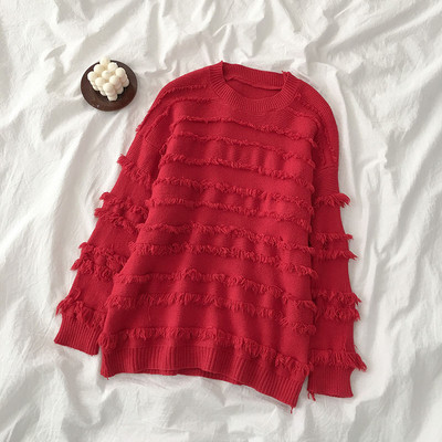 Modern női blúz több színben, bojttal, ovális nyakkivágással