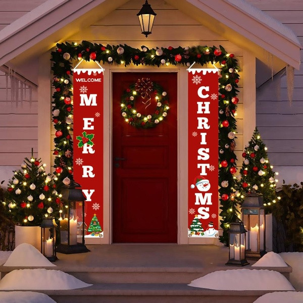 Коледен банер за декорация на дома с надпис Merry Christmas и апликации в червен цвят