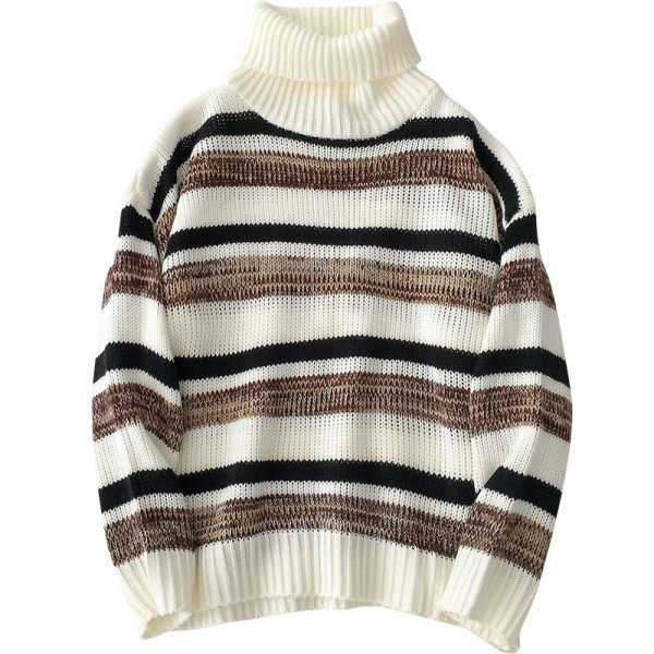 Ριγέ γυναικείο πουλόβερ σε δύο χρώματα με ψηλό γιακά και μακρύ μανίκι