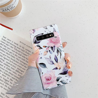 Husa din silicon cu model floral Samsung S10 in gri, alb si roz